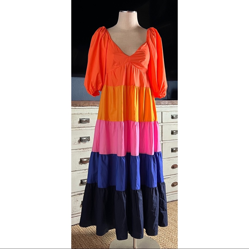 Anthropologie Farm Rio Tiered Colorblock Maxi Dress NWT New XXS - Picture 7 of 14